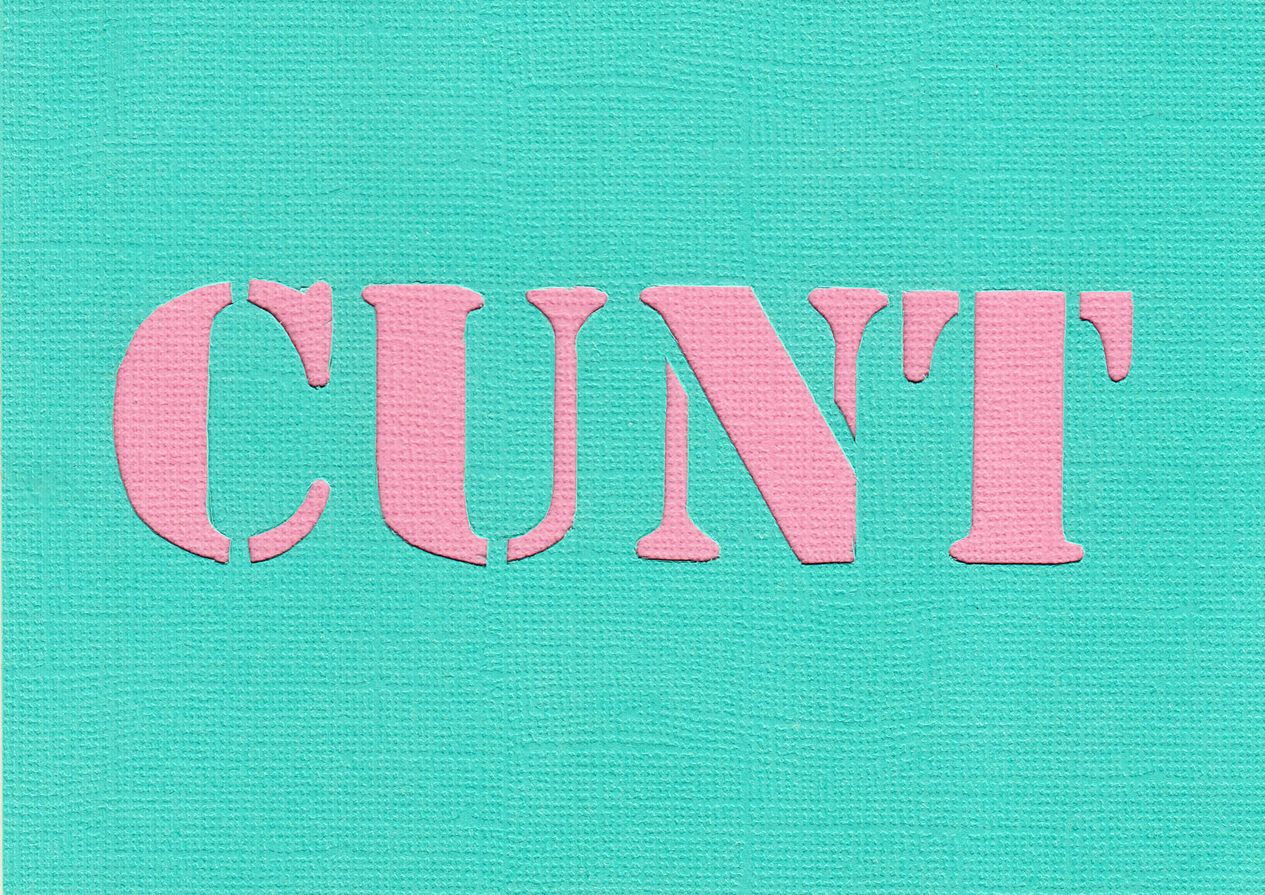 Aqua card cut out cunt reveals pink bacground